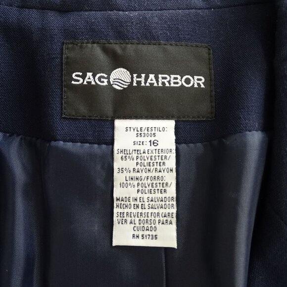 Vintage Sag Harbor Navy Blue 2 pc Blazer and Skirt Suit Set Women Size 16 Work - Picture 9 of 16
